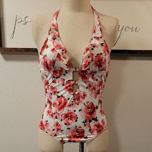 GUESS Floral Halter One-Piece Swimsuit
